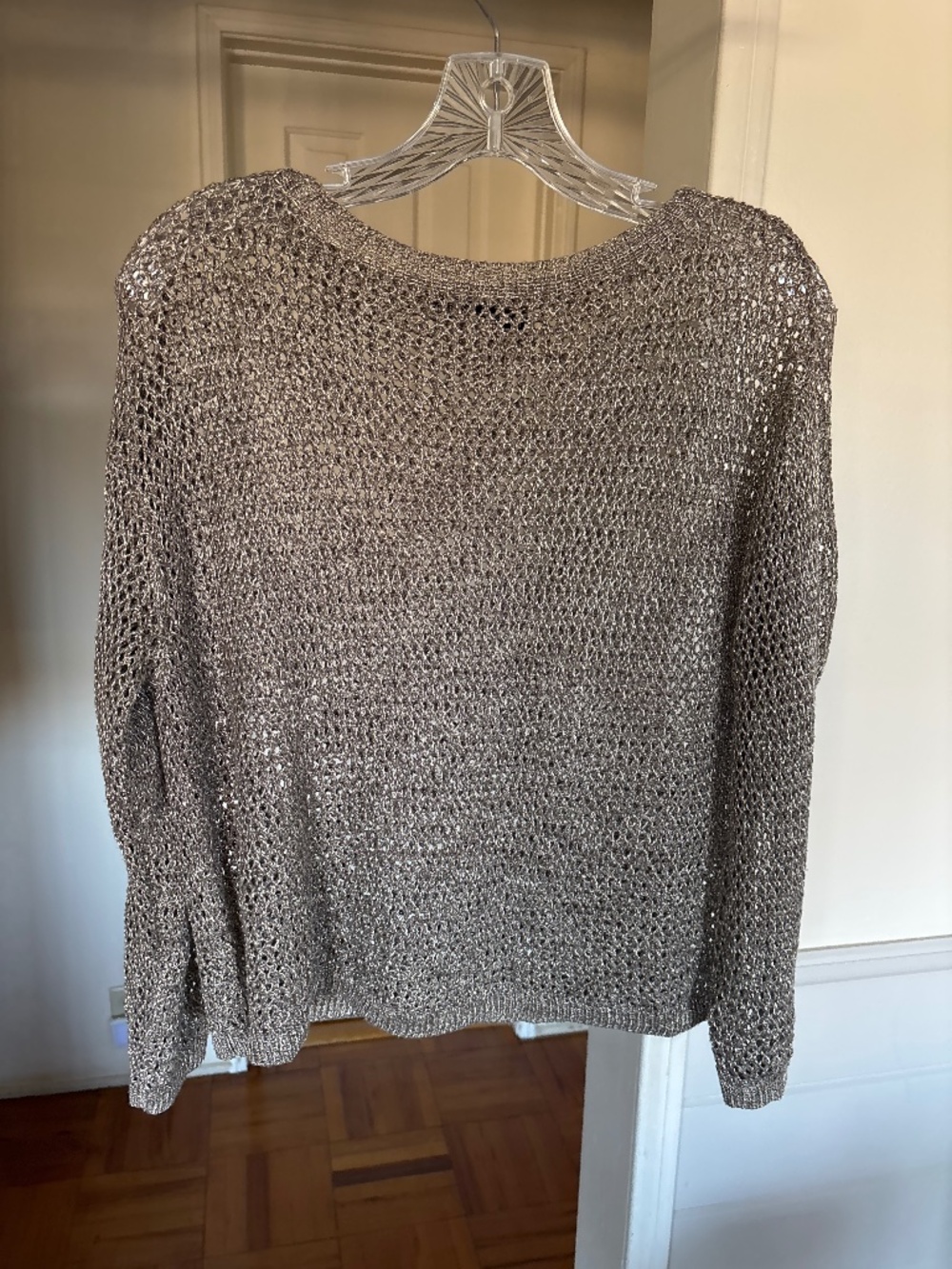 Mango Open Weave Metallic Gold Sweater Size Small